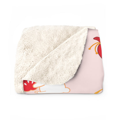 Year of the Rabbit Sherpa Fleece Blanket - Baby Pink