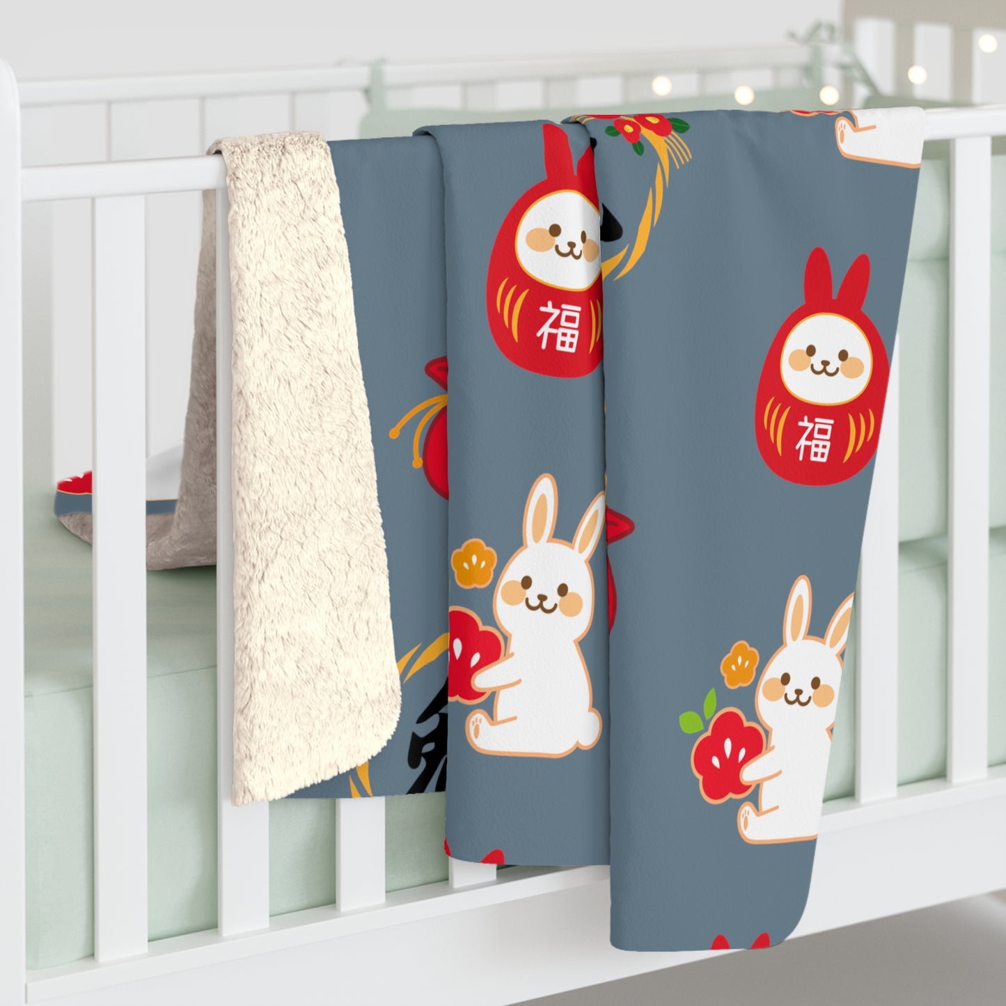 Year of the Rabbit Sherpa Fleece Blanket - Blue Prince