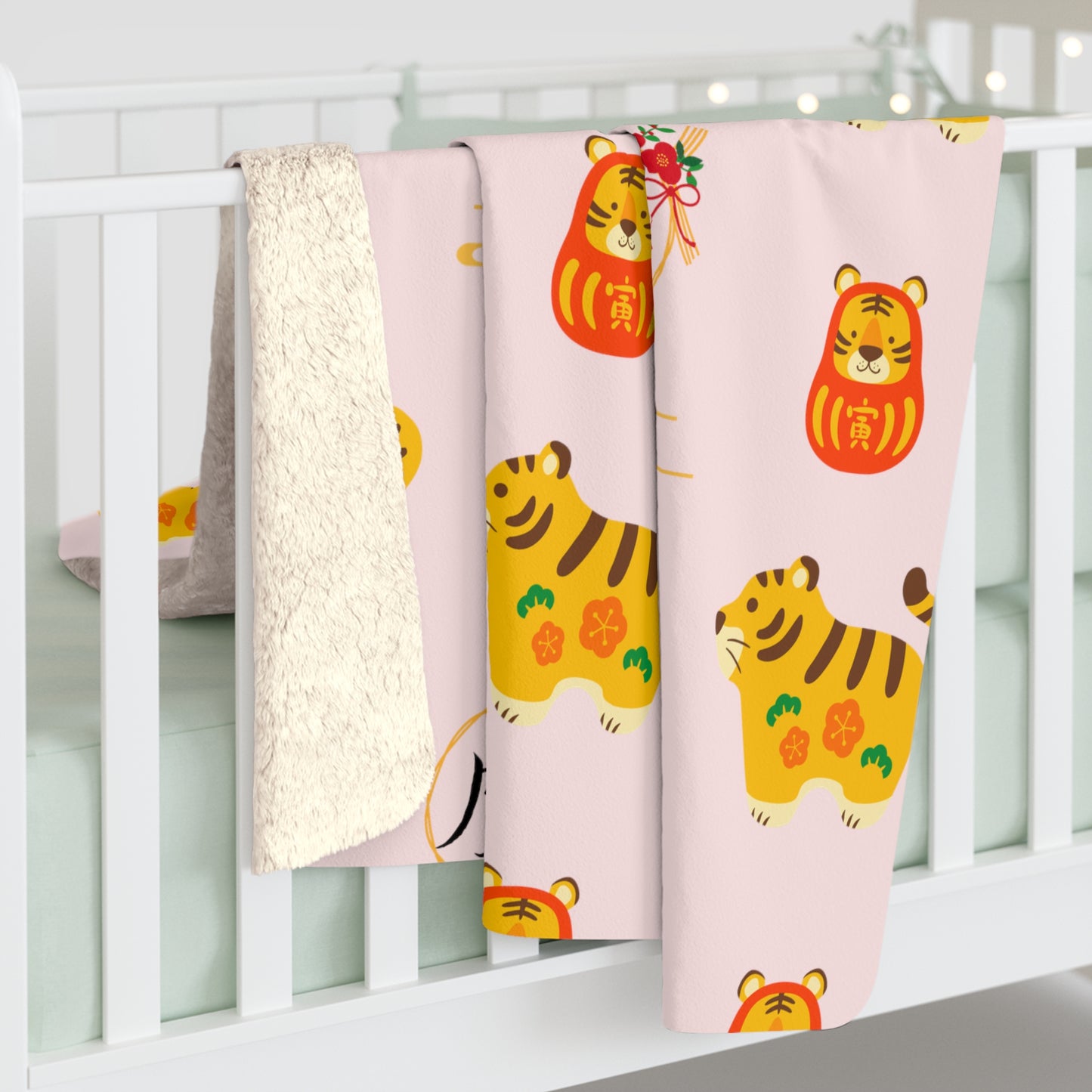 Year of the Tiger Sherpa Fleece Blanket - Baby Pink