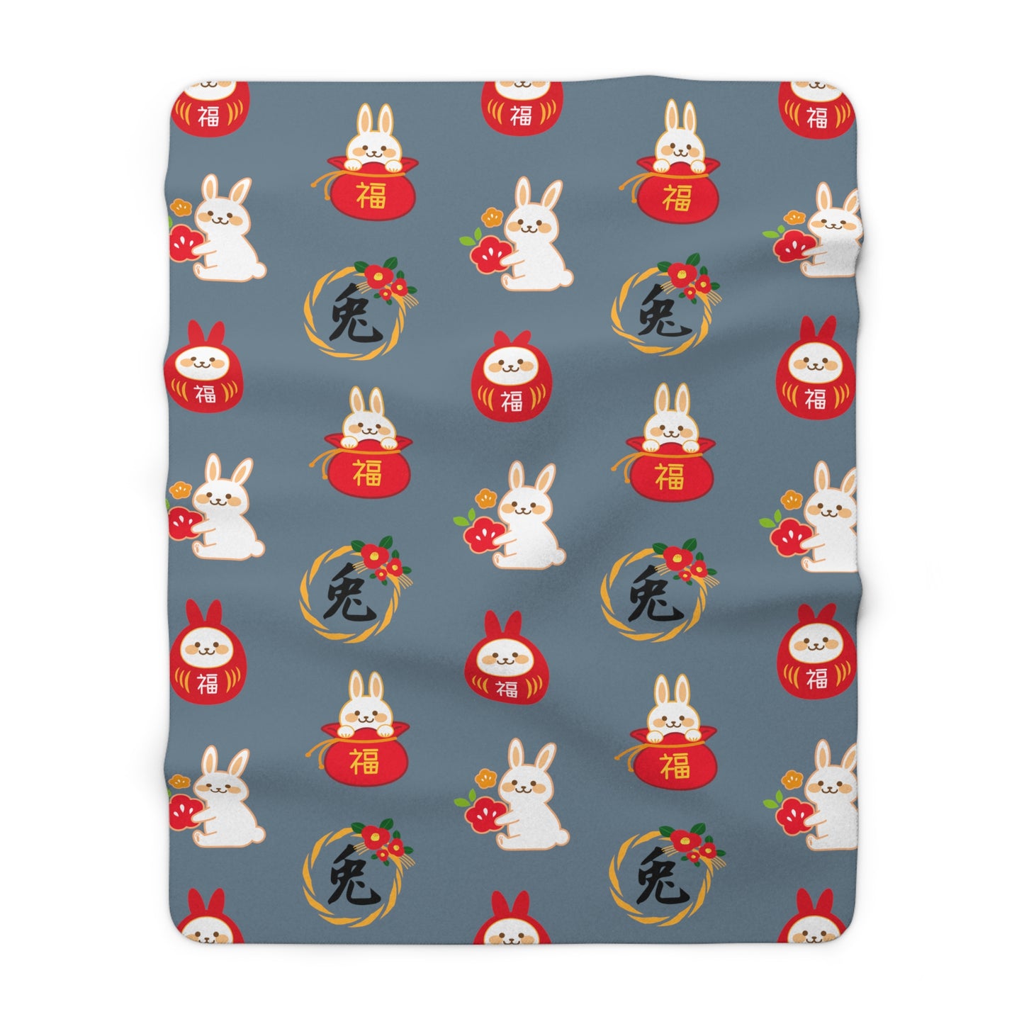 Year of the Rabbit Sherpa Fleece Blanket - Blue Prince