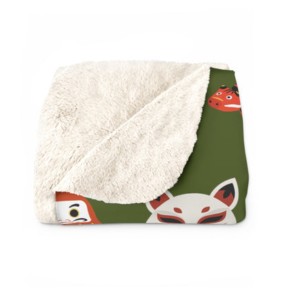 Japanese Trinkets Sherpa Fleece Blanket - Moss Green