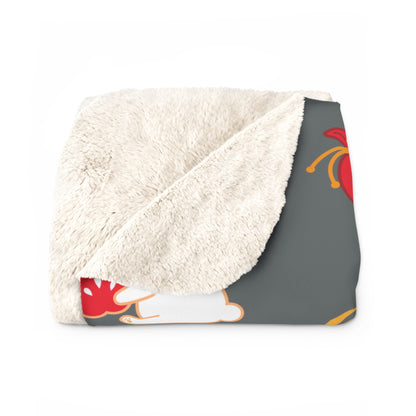 Year of the Rabbit Sherpa Fleece Blanket - Charcoal