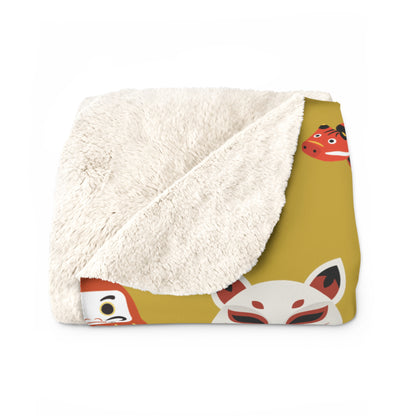 Japanese Trinkets Sherpa Fleece Blanket - Mustard