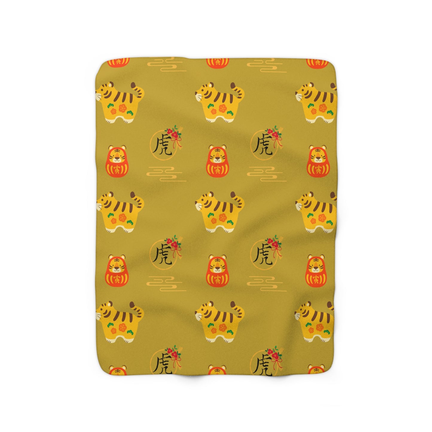 Year of the Tiger Sherpa Fleece Blanket - Mustard