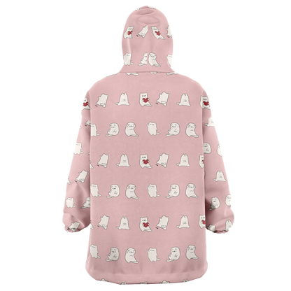 Fuwa Neko All Over Print Hooded Blanket - Ichigo Pink