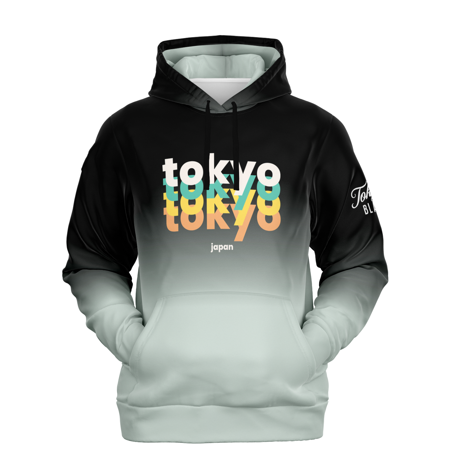 Tokyo Stacked Quad Print Hoodie - Sea Mist + Black