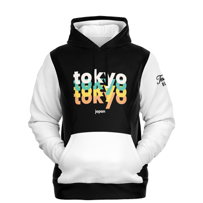 Tokyo Stacked Quad Print Hoodie - White + Black