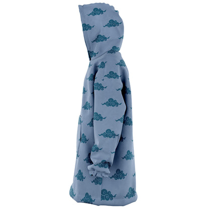 Swirl Clouds All Over Print Hooded Blanket - Blue