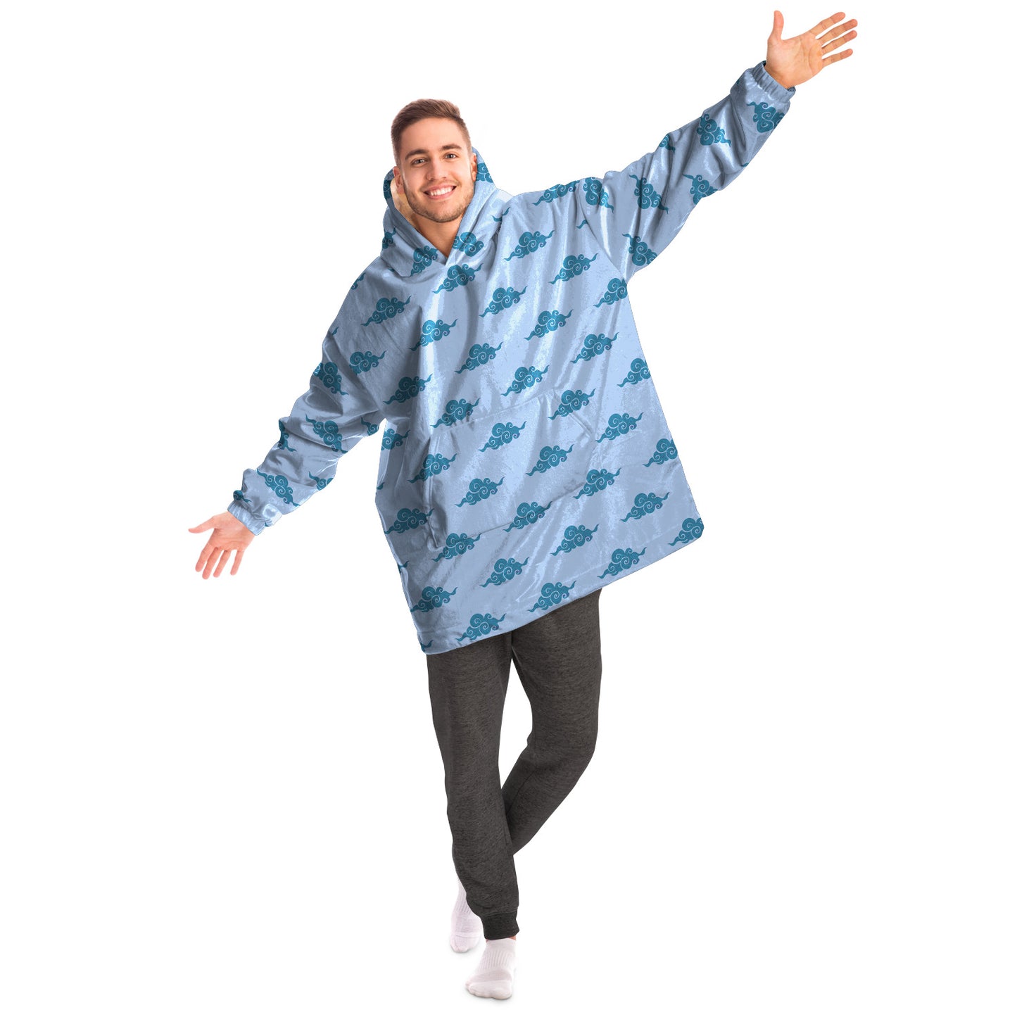 Swirl Clouds All Over Print Hooded Blanket - Blue