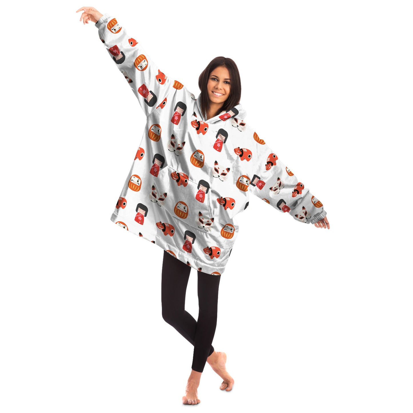 Japanese Trinkets All Over Print Hooded Blanket - White