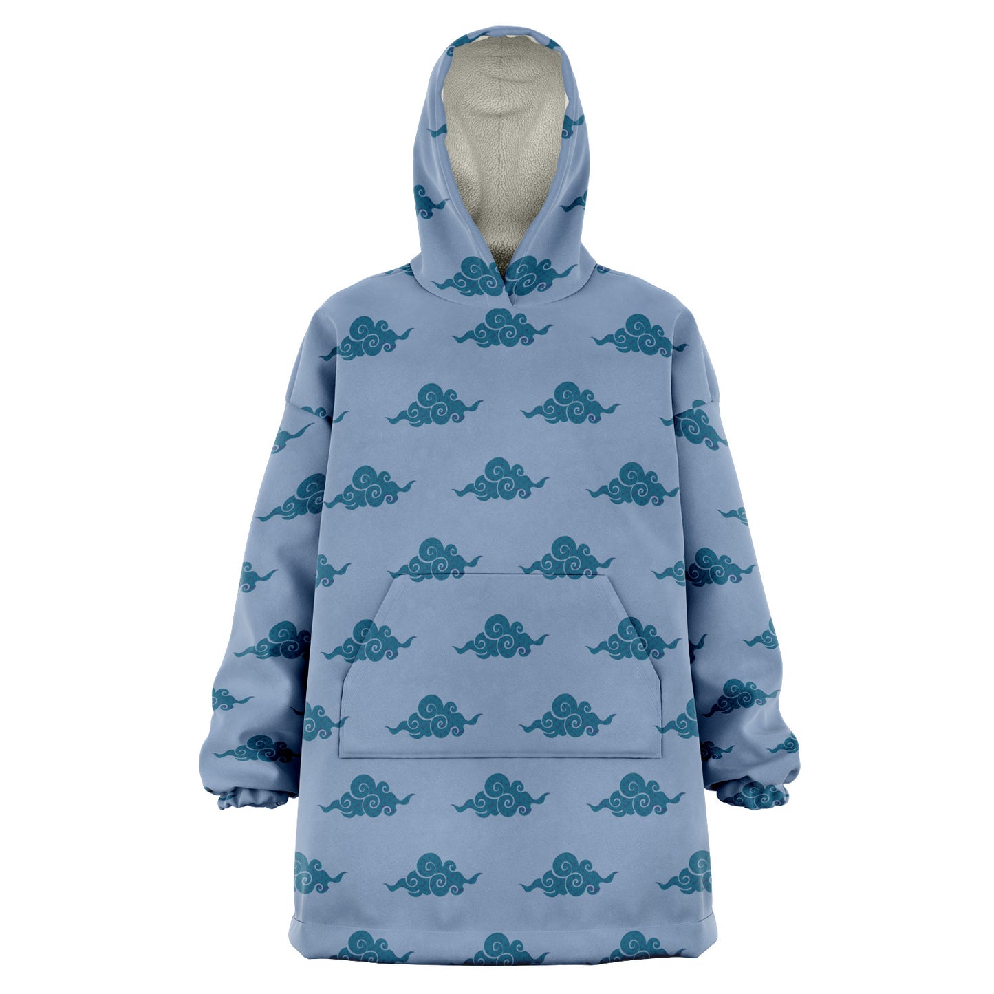 Swirl Clouds All Over Print Hooded Blanket - Blue