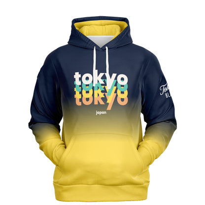 Tokyo Stacked Quad Print Hoodie - Navy + Yellow