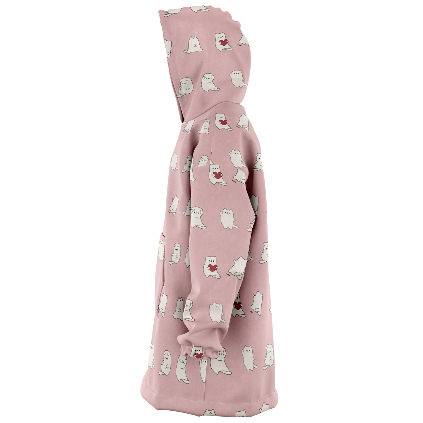 Fuwa Neko All Over Print Hooded Blanket - Ichigo Pink