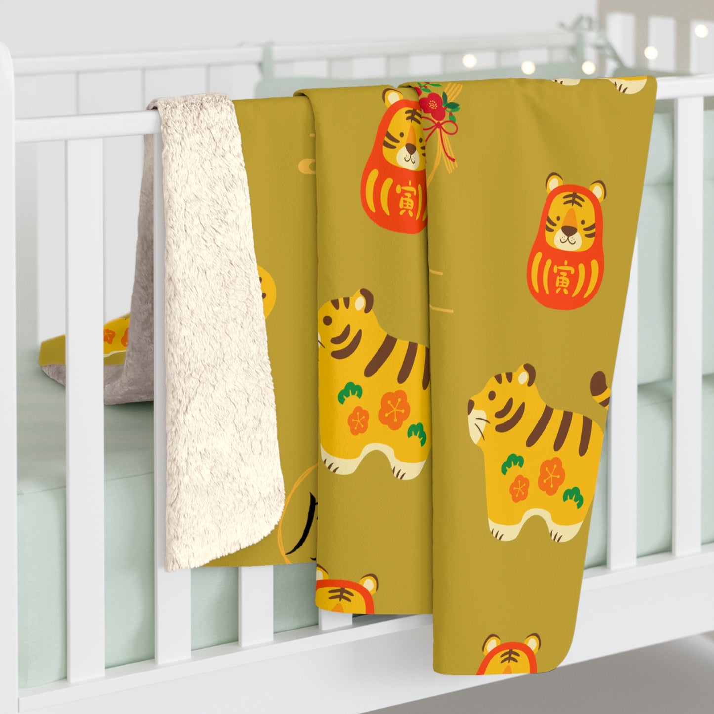 Year of the Tiger Sherpa Fleece Blanket - Mustard