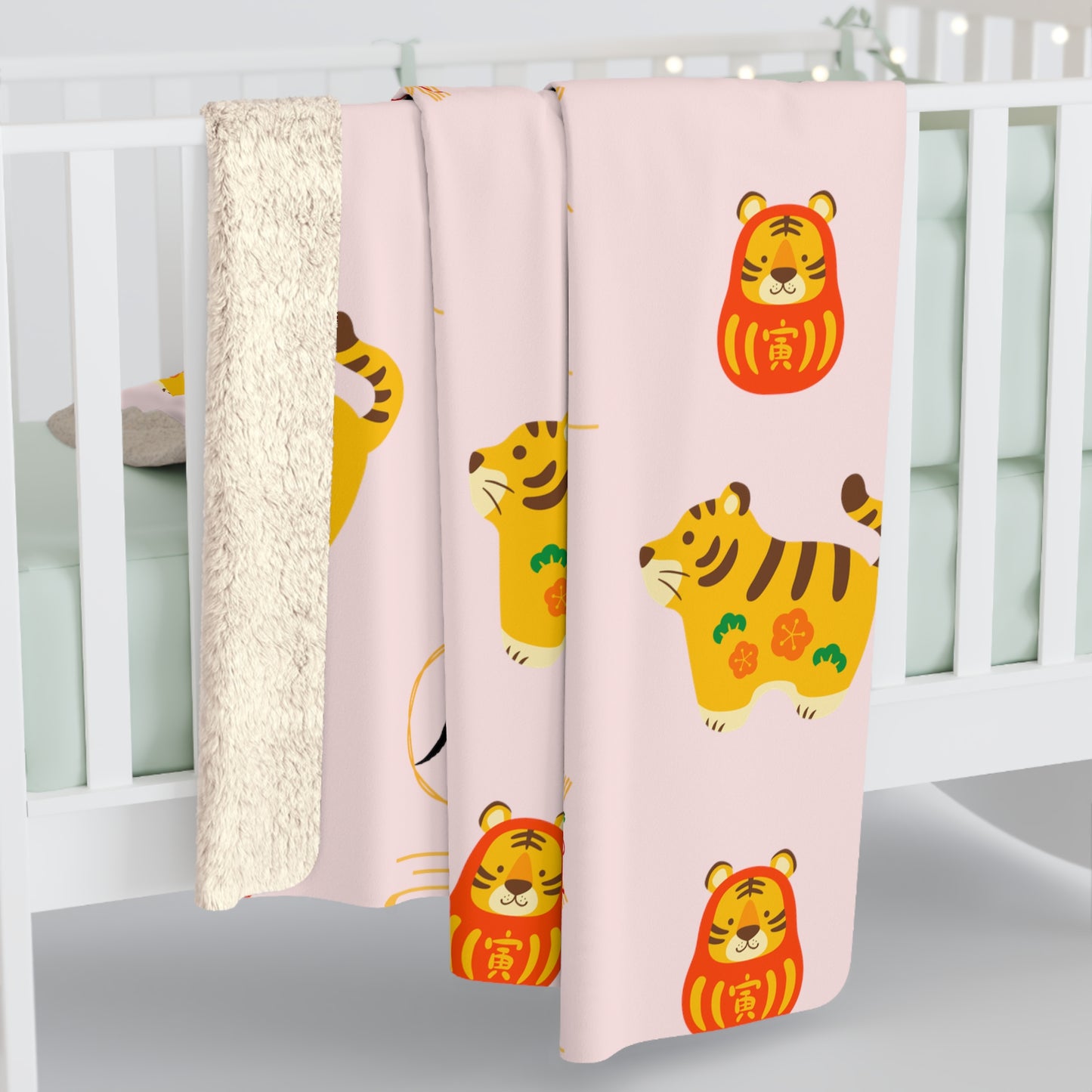 Year of the Tiger Sherpa Fleece Blanket - Baby Pink