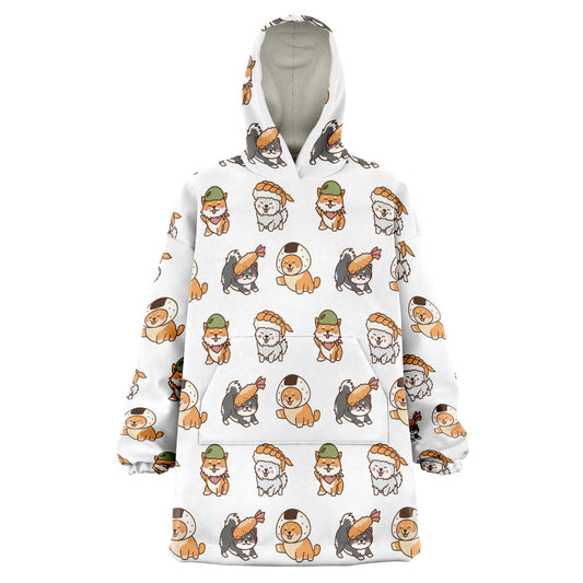 Sushi Pup Swagger All Over Print Hooded Blanket - White