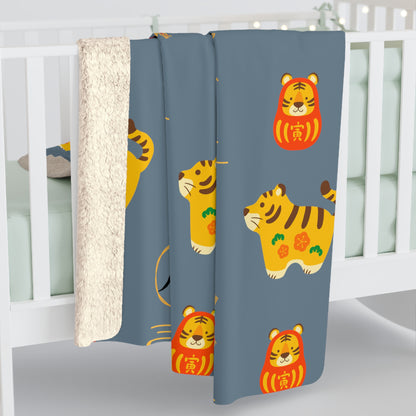 Year of the Tiger Sherpa Fleece Blanket - Blue Prince