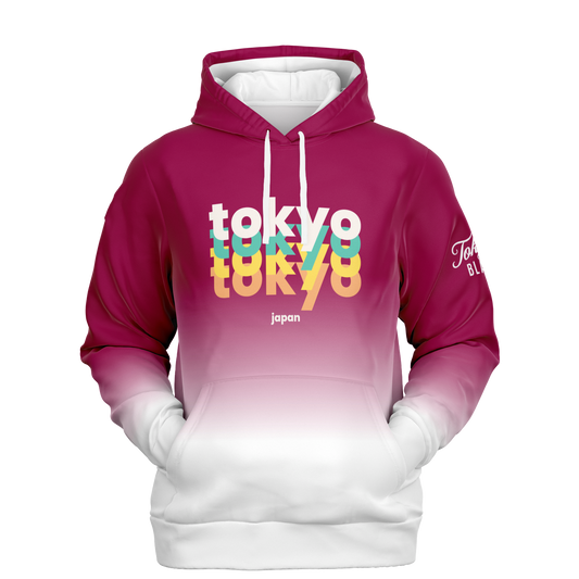 Tokyo Stacked Quad Print Hoodie - Berry + White