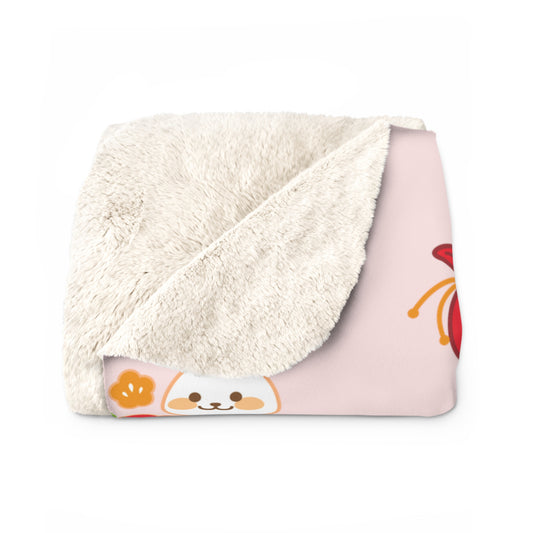 Year of the Rabbit Sherpa Fleece Blanket - Baby Pink