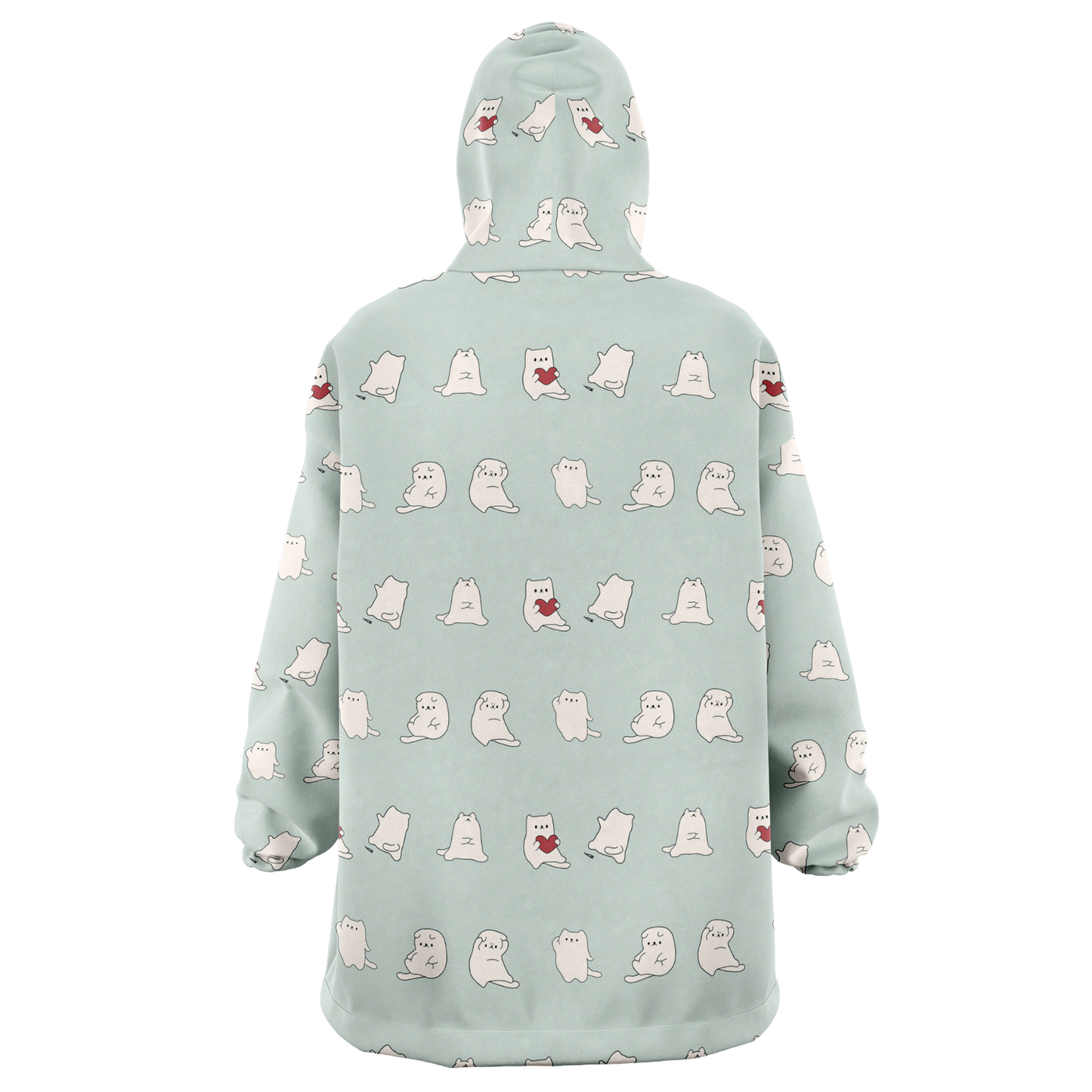 Fuwa Neko All Over Print Hooded Blanket - Sea Mist