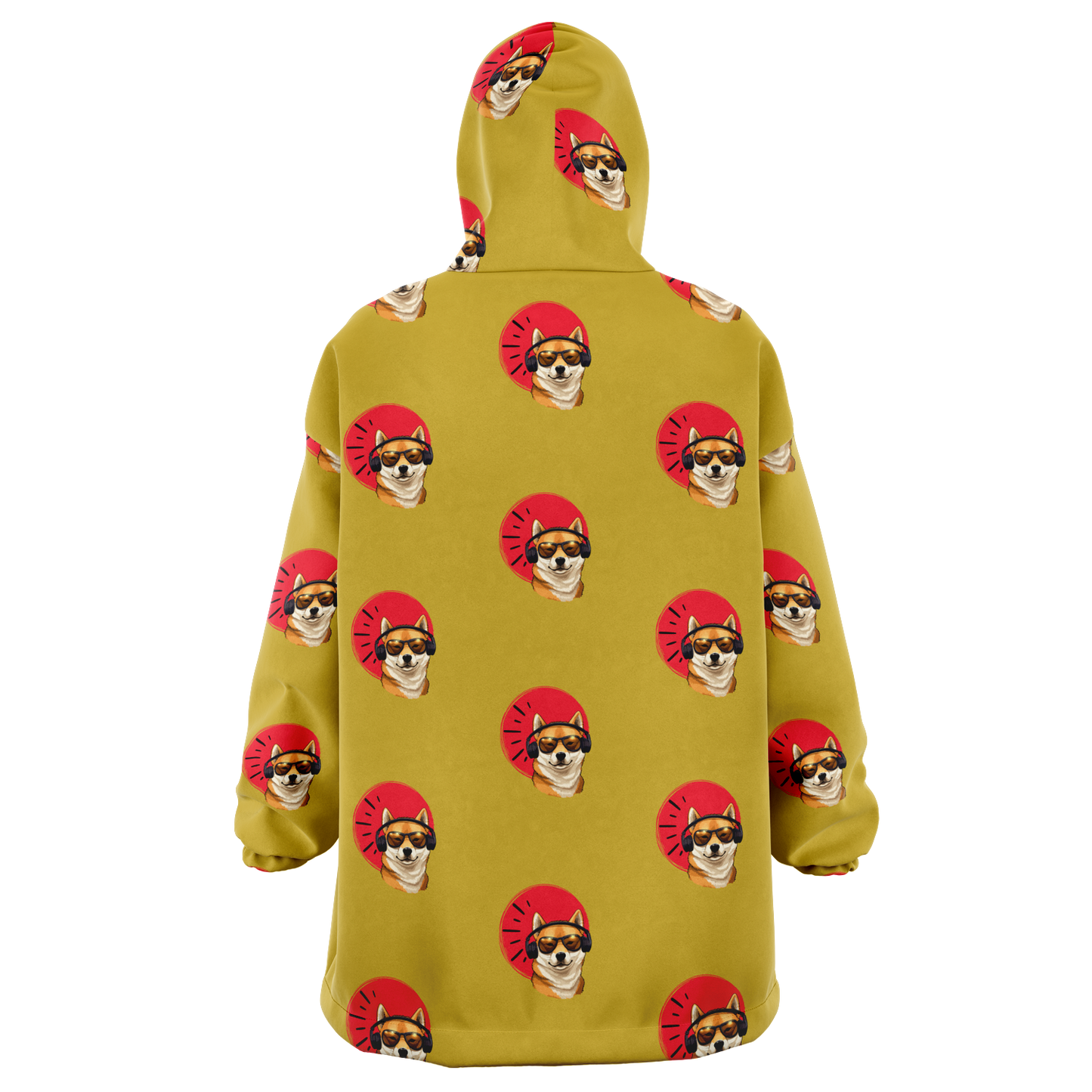 Chill Vibes Shiba Inu All Over Print Hooded Blanket - Mustard