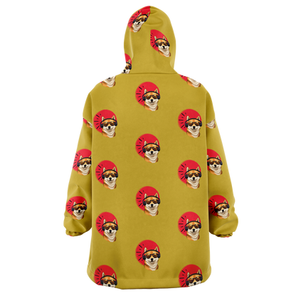 Chill Vibes Shiba Inu All Over Print Hooded Blanket - Mustard