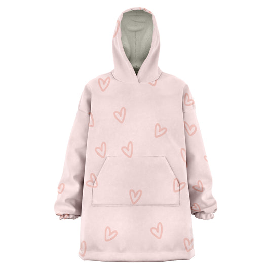 Scattered Hearts Hooded Blanket - Baby Pink