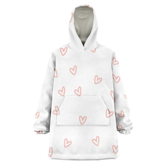 Scattered Hearts All Over Print Hooded Blanket - White