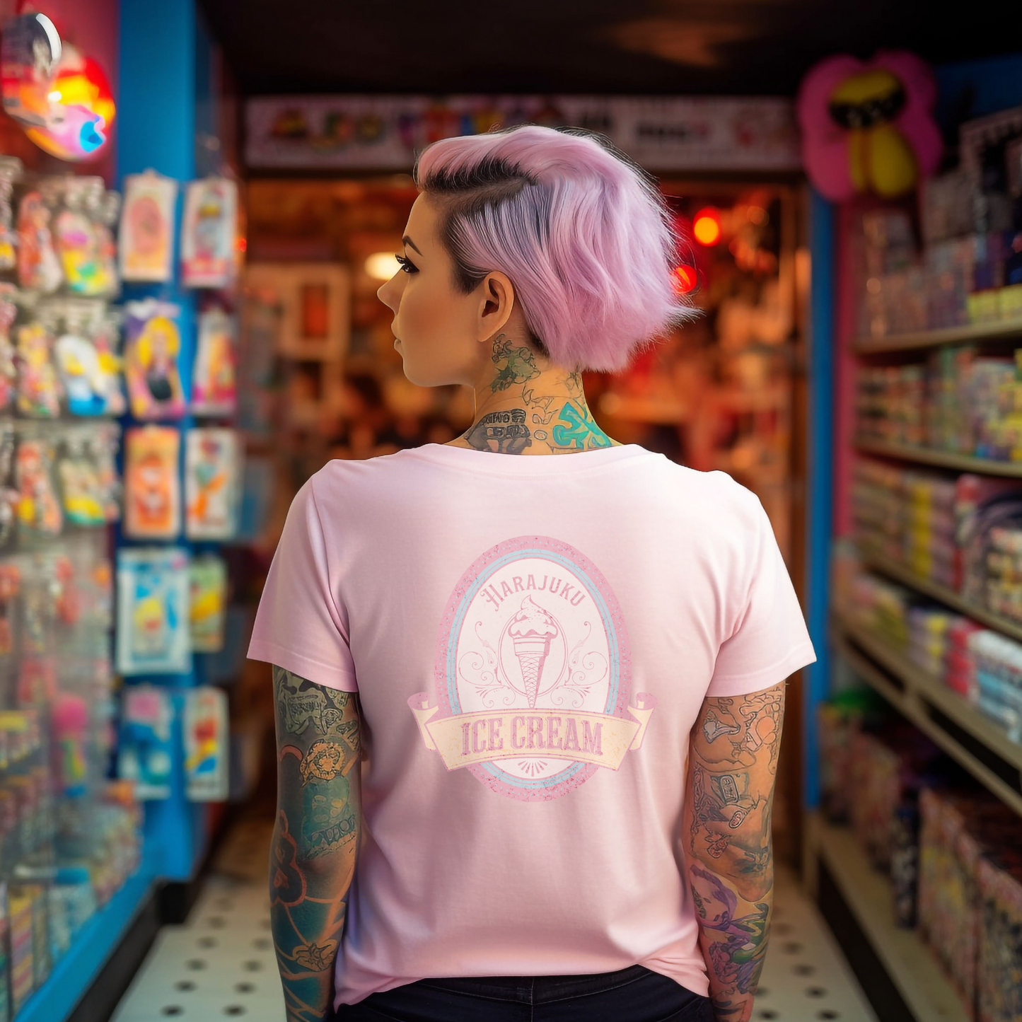 Retro Harajuku Ice Cream Cone Back Print Tee