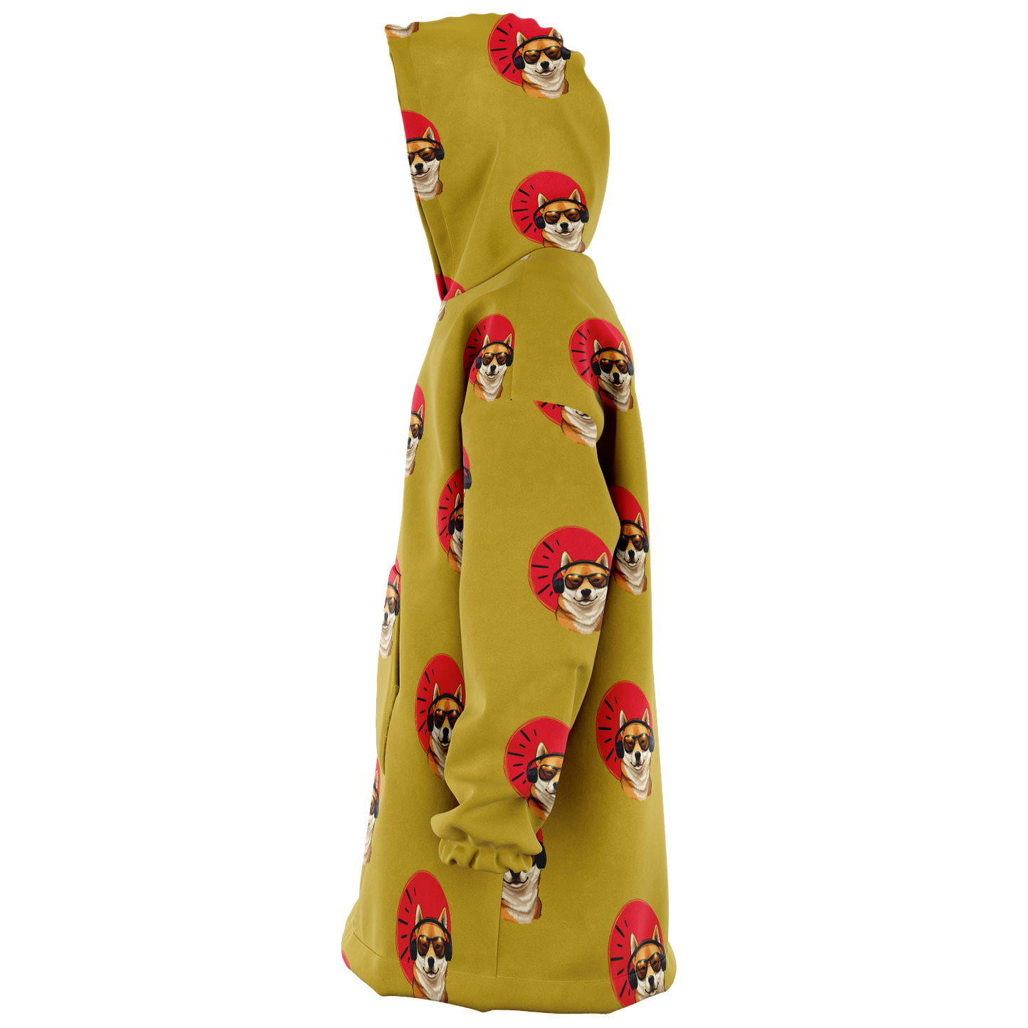 Chill Vibes Shiba Inu All Over Print Hooded Blanket - Mustard