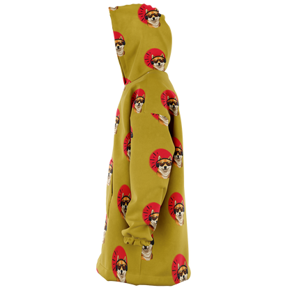 Chill Vibes Shiba Inu All Over Print Hooded Blanket - Mustard