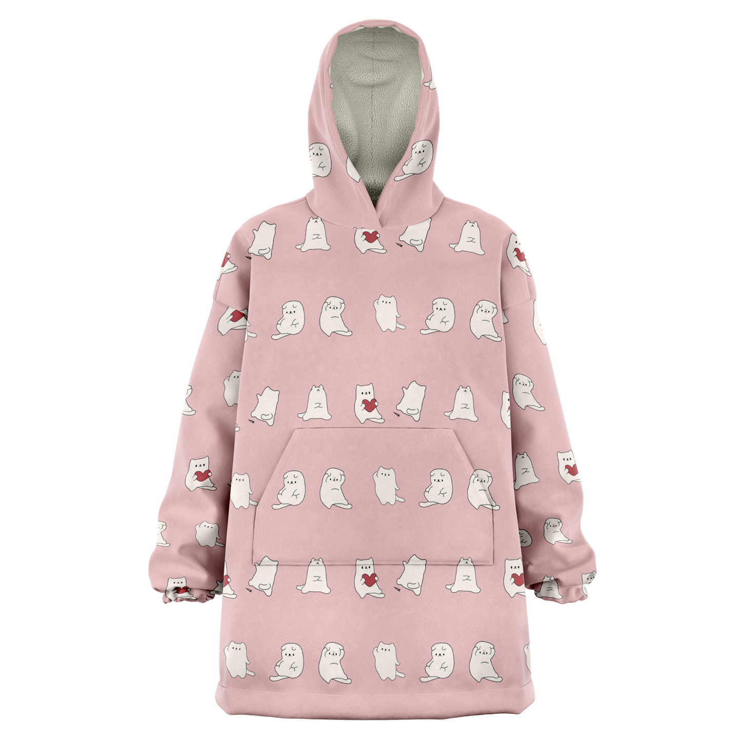 Fuwa Neko All Over Print Hooded Blanket - Ichigo Pink