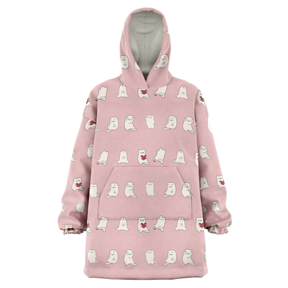 Fuwa Neko All Over Print Hooded Blanket - Ichigo Pink