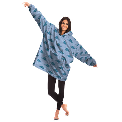 Swirl Clouds All Over Print Hooded Blanket - Blue